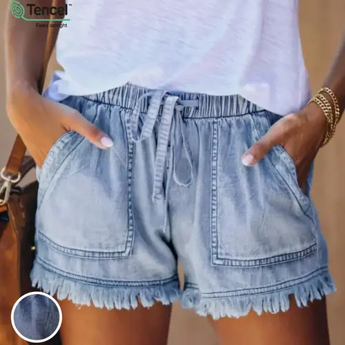 Womens Lightweight Shorts Pockets Casual Loose Baggy Trendy Hot Pants Elastic Waist Drawstring Comfy Shorts