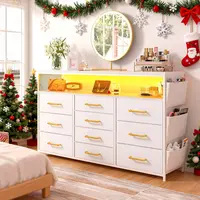 【Deals for you days】Raybee 10-Drawer Vanity LED Dresser with Side Pockets & Hooks, Modern Storage Cabinet with Wood Top, Fabric Drawers with Metal Frame, Space Saving Organizer for Small Apartments, Bedrooms, Dorm, Cute Cozy Home Decor,Easy Assembly
