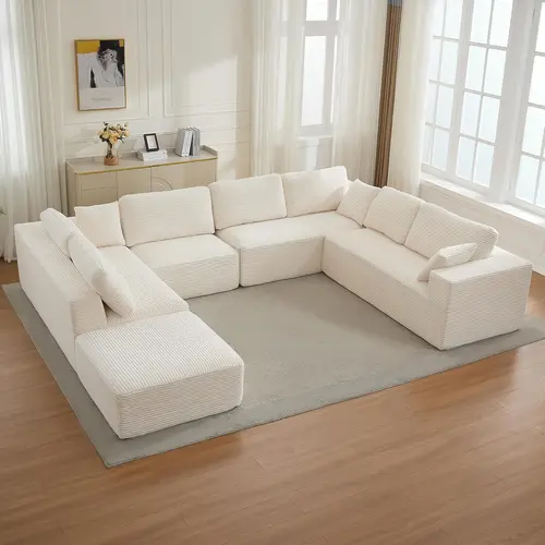 Modular Sectional Cloud Couch for Living Room,Modern Boneless Couche Set with Plush Corduroy,Comfy Floor Sofa with Memory Foam,Stupendous U Shaped Sofa with Chaise,No Assembly Required
