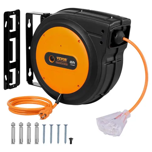 【DealsForYouDays】VEVOR Upgraded Retractable Extension Cord ReelHeavy Duty   Power Cord with Lighted Triple Tap Outlet15 Amp Circuit Breaker180° Swivel Bracket for Ceiling or Wall Tested to UL Standards Cable Safety Convenience