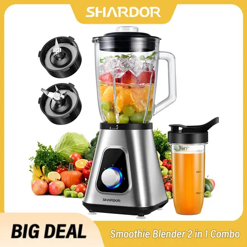 SHARDOR 1200W Blender for Shakes and Smoothies, Countertop Blender and Personal Blender Combo, for Frozen Fruit Drinks, Smoothies, Sauces, 52oz Sliver Mixer Machine Appliance Kitchen Juice Household Power Home Multifunction Juicer