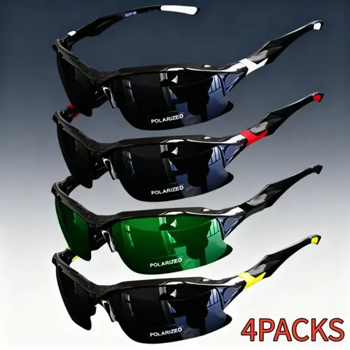 2026 New Unisex 4-Pack Polarized Windproof Sports Outdoor Sunglasses, Stylish Sports Eyewear, Polarized Glasses, Car Accessory, Ideal for Baseball, Running,summerwins