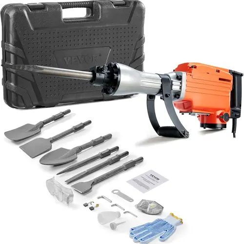 【DealsForYouDays】VEVOR Heavy Duty Demolition Jack Hammer - Impact Drill with 2/4/6 Chisel Bits360°C Swiveling Front HandleElectric Hammer & Gloves for Concrete Breaking (), Drill Bits,father'sdaygifts