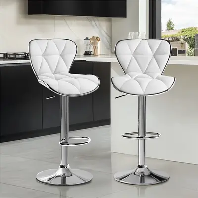 Costoffs 2-Piece PU Leather Upholstered Adjustable Swivel Barstools - Shell-Back Kitchen Island Stools with Footrest, Easy Maintenance Furniture, Father's Day Gifts for Home Watch Party