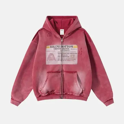 inflation Unisex Zip-Up Hoodie, 400g Heavyweight Streetwear Top with an Oversized Baggy Fit and Washed Distressed Design