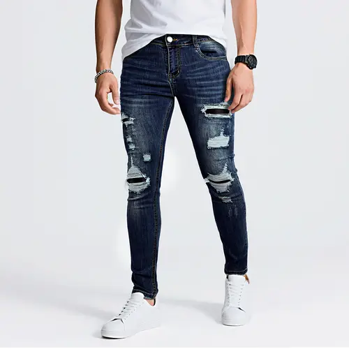 GINGTTO Men's Ripped Stretch Jeans Slim Fit Distressed Skinny Denim Pants Fashion Comfort Tapered Leg Fathersdaygift