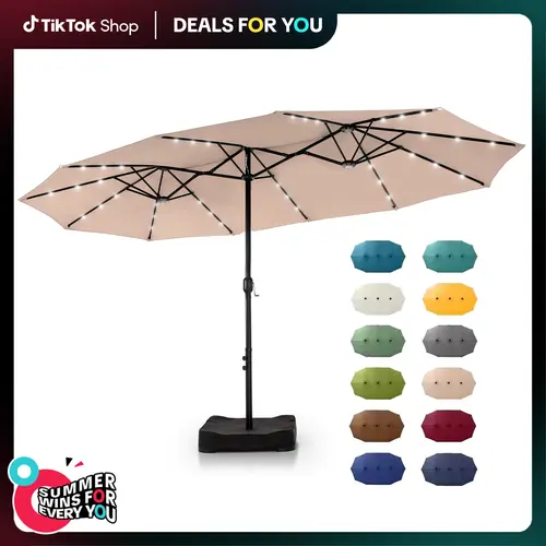 DealsForYouDays PHIVILLA 15 FT Large Outdoor Double-Sided Rectangle Umbrella with LED Lights & Crank Handle, Waterproof & UV Resistant, Day & Night Use