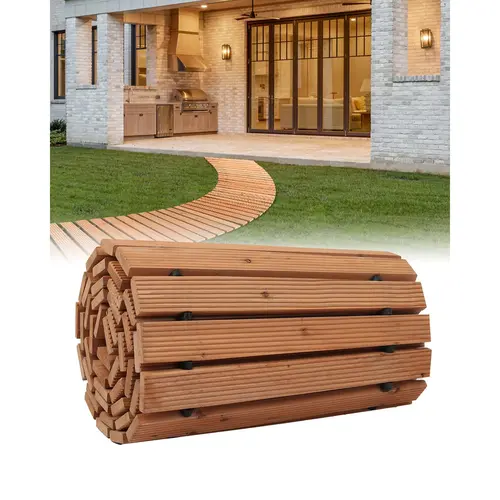 【DealsForYouDays】VEVOR Wooden Garden Pathway,  , 8 ft x 17 in, Non-Slip Curved Garden Walkway, Roll Out Cedar Outdoor Walkway Path with Wire Rope Connection, Decorative Lawn Paver for Backyard Boardwalk Wedding Party