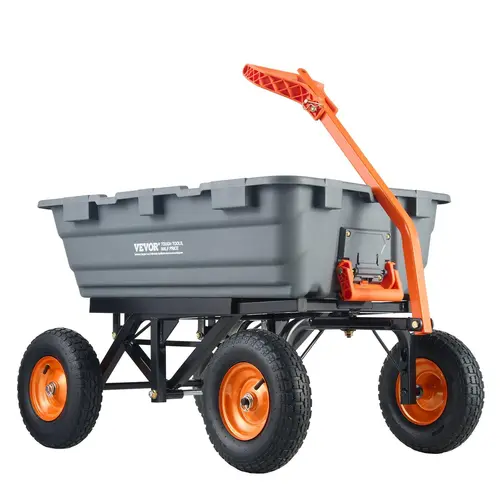 【FathersDayGift】VEVOR Poly Garden Dump Cart with Easy to Assemble Steel Frame, 2-in-1 Convertible Handle, 13 Inch Tires, Max Capacity 1500 lbs, Utility Wheelbarrow Productivity Yard