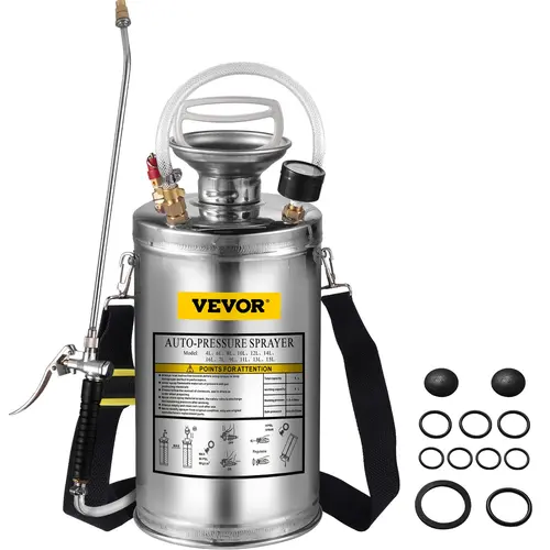 【DealsForYouDays】VEVOR Stainless Steel High Pressure Hand Pump SprayerSet with WandHandle & Reinforced HosePressure GaugeSafety Valve & Adjustable NozzleIdeal for Gardening & SanitizingHigh Pressure Spray, High Pressure Spray
