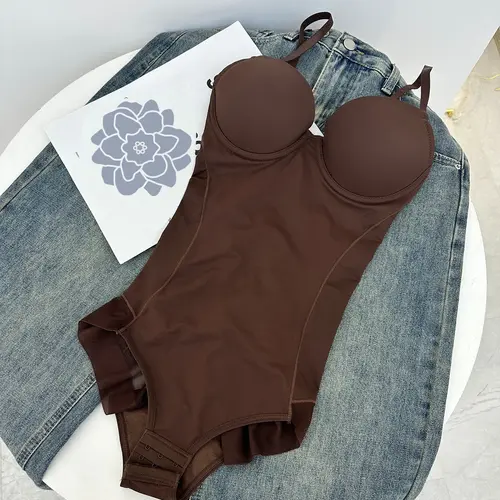 Women's Abdomen Control Bodysuit Underwear with Bra and Adjustable Straps, Casual Chic Feminine Basic Minimalist Slimming Shaping Artistry, Sizes XS to Xxl for All Seasons, Shapewear