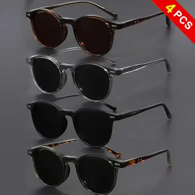 Men's Fashion Polarized Glasses - 4-Pair Lightweight Unisex Oval Lens Small-Frame American-Korean Trendy Set, Ideal for Sports, Driving, Sports & Outdoor Use