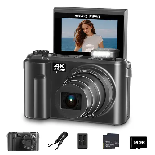 WIKICO 24X Optical Zoom Digital Camera for Photography, 4K 88MP Vlogging Camera for YouTube with 3" 180° Flip Screen, Point and Shoot Cam with 32GB Micro SD Card for Beginner Recording Recording, High Definition Camera, Camera Digital