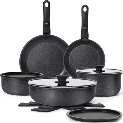Soday 5pcs/15pcs Nonstick Kitchen Cookware Set with Removable Handle, Oven Safe, PFOA Free, Induction Use, Plastic Material