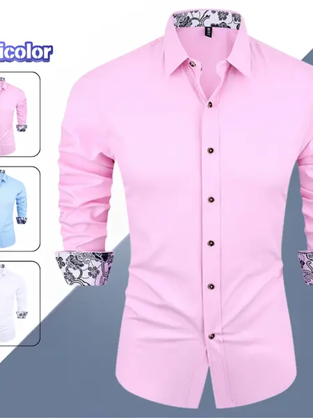 Paisley Contrast Trim Dress Shirt – Slim Fit Business Casual Top,summerwins,father'sdaygifts