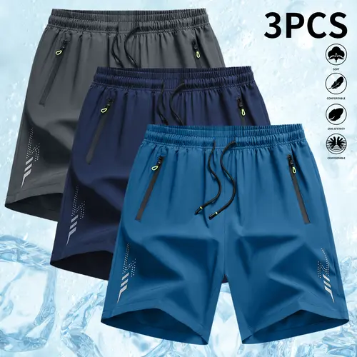 Men’s Casual Shorts — Zipper Pockets, Stretch Fabric, Lightning Stripes, Vertical Ribbed Details, Preppy Fitness Style, Perfect for Spring/Summer Athletic,father'sdaygifts