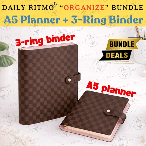 DAILY RITMO “Organize” Bundle – Checkered A5 Planner & 3-Ring US Letter Binder Combo