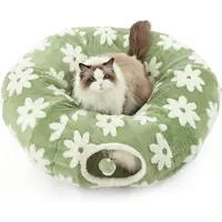 Lesure Cat Tunnel Bed for Indoor Cats - Soft&Cozy Cute Cat Donut Tunnel with Washable Circle Cushion, Round Pet Play Tunnel Toy for Kitten/Puppy/Rabbit, Peekaboo Cave Toy, Cool Cat Stuff