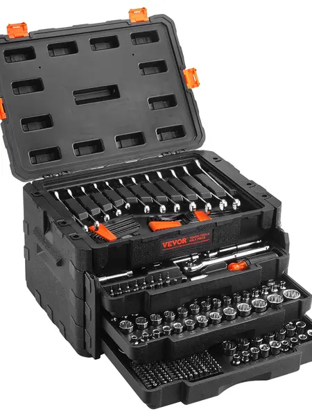 【Summervibes】VEVOR Mechanic Tool Kit - 1/4", 3/8", 1/2" Drive Deep/Standard Sockets, Up to 450 Pcs SAE/Metric Wrench & Specialty Mechanic Tools, Portable Hardware Set,father'sdaygifts