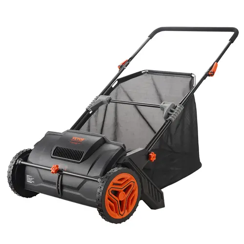 【DealsForYouDays】VEVOR Push Lawn Sweeper, lawn sweeper for acorns, Heavy-Duty Leaf & Grass Collector with 4 Spinning Brushes, Strong Rubber Wheels & Thickened Steel Frame for Yard, Driveway - Picks Up Acorns, Pine Needles, Twigs, Leaves