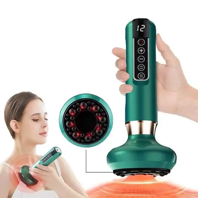 Electric Cupping Massager with Red Light Heating & Vacuum Suction, Portable Gua Sha Scraping Tool with 12 Adjustable Levels for Body Care, Compact & Silent Relaxing Gifts