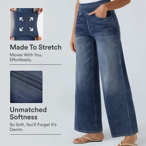 【Creator‘s Pick】Halara Flex High Waisted Pockets Baggy Wide Leg Washed Casual Jeans