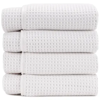 AURA by S&T INC. Microfiber Waffle Bath Towels, 4 Pack, Quick-Dry, Ultra Absorbent, Lightweight Towels for Bathroom, Gym, Travel and Beach, 30 inches x 60 inches, 420GSM, White
