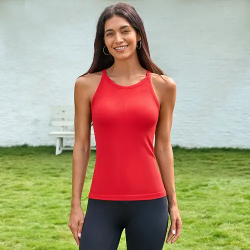 ATTRACO Women Workout Tank Tops with Built in Bra  Basic Ribbed Tank Top Crew Neck Racerback Athletic Camisole Seamless summerwins