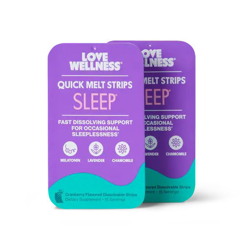 Love Wellness Sleep* Quick Melt Strips 2 Pack | Dissolvable Sleep Support Supplement | Melatonin, Lavender & Chamomile | Vegan & Sugar-Free | 15 Strips