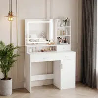 Sweetcrispy Stylish Makeup Vanity with Mirror and Lights - 2-Drawer 1-Door Indoor Furniture Dressing Table, Large Cabinet, 3 Adjustable LED Lights, Ambient LED Makeup Vanities