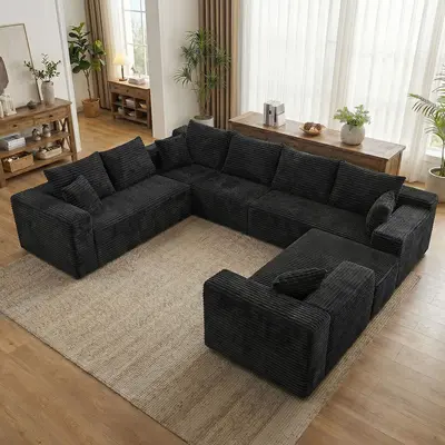 139'' Oversized U Shaped Sectional Couches, 8 Seater Modular Boneless Cloud Sofa with Chaise Lounges, 4-in-1 Flexible Combination Deep Seat Corner Large Couch,No Assembly for Living Room