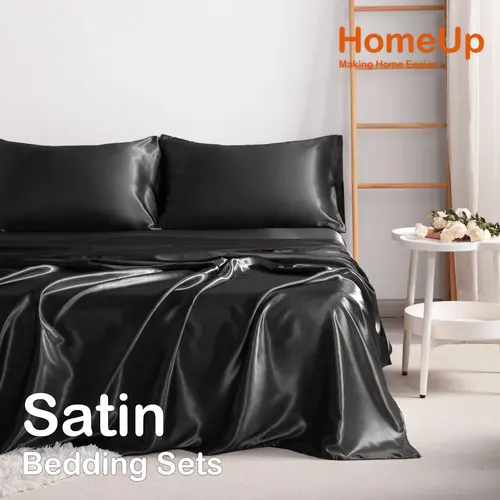 [Deals for You Days] NTBAY 3/4 Piece Satin Bedding Sets - Ultra Soft & Silky Queen/King Sheets with Envelope Closure Pillowcases, OEKO-TEX Certified Anti-Acne Luxury Bedding, Frictionless Hair & Skin Care, 3/4 Pcs