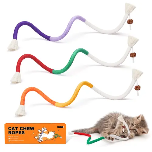 Potaroma Cat Toys Chew Ropes 3Pcs, Safe Teeth Cleaning Toy for Indoor Kittens, Calming Interactive  Kitty Toys #SummerVibes #petlovers