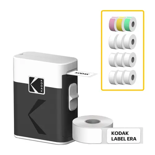 KODAK Label Maker Machine + 12-Pack Refills Bundle, Safe Blade Label Printer for Office, School & Home Organization, White