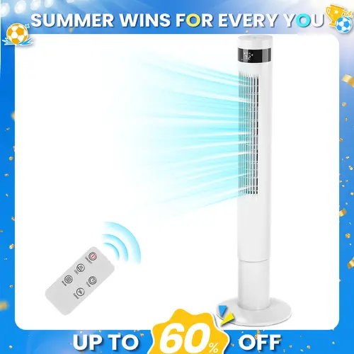 【NOT AC】Antarctic Star 43in Tower Standing Fan - 85° Oscillation, 12H Timer, Remote Control, Quiet Operation, Instant Airflow, Easy-to-Use for Bedroom, Home Office