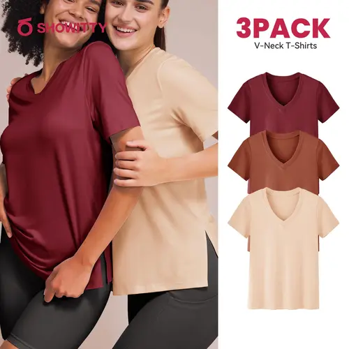 SHOWITTY 1/3 Pack Women's Plus Size Short/Long Sleeve T-Shirts - ‌Lightweight Casual V-Neck Tops for Fall, ‌Breathable Loose Fit‌, Comfortable Basic Tees #SummerWins#DealsForYouDays