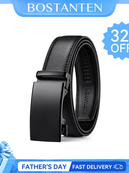 【Father's Day Gift】BOSTANTEN Snaptenbelt Mens Belt Leather Ratchet Easy Release Belt For Men Designer Belt Dress and Casual with Adjustable Buckle for Men's Wear Gift Textured Fathers Gift SpringStatements