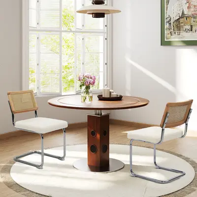 Set of 2 Mid-Century Modern Dining Chairs with Rattan Back and Polished Chrome Frame, Cesca Chairs, Upholstered Seat, Perfect for Dining Room and Kitchen
