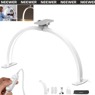 NEEWER HM02-D 36W 29" Half Moon Nail Desk Lamp, Foldable LED Arc Light with Adjustable Height & Brightness for Nail Tech, Lash & Tattoo Work