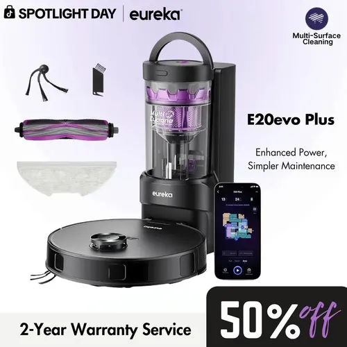 Eureka E20 Evo Plus Robot Vacuum and Mop Combo, 10,000Pa Suction Robot Vacuum Cleaner Bagless Self-Emptying Station, 45-Day Capacity Anti-Hair-Tangling Side Brush Mop Lifting App Control LiDAR Nav, DealsForYouDays Extreme Runtime, DealsForYouDays