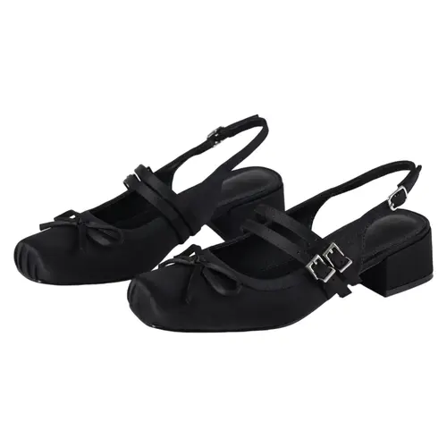 Women's Classy Mary Janes Pumps - Square-Toe Medium, Stylish Footwear Strap Heels-low Heel Chic Shoes with Polyester Bow