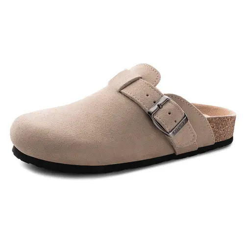 FITORY Breathe I Women’s Suede Clogs, Womens Round Headed Cork Clogs, Suede Leather, Adjustable Straps Size 6-11