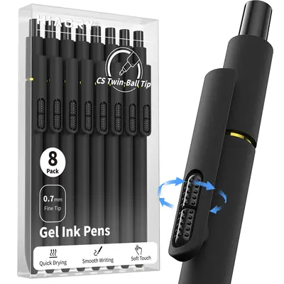 Hiacry 8 Pcs Gel Pens - 0.7mm Fine Point Smooth Writing Black Ink, Quick-Dry Long Lasting Fidge Pens, School & Office Supplies for Men Women summerwins