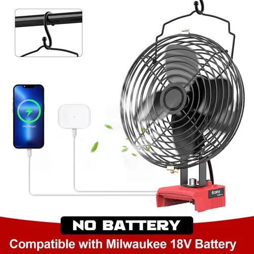 Jobsite Fan for Milwaukee 18V Li-ion Battery for Industrial, Outdoor, Construction Site Cooling, Battery NOT Included