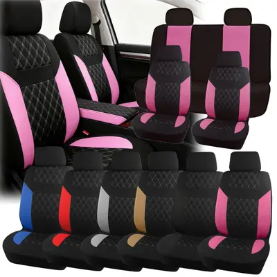 9PCS Car 5 Seat Covers Full Set Cloth, Front Rear Seat Covers for Cars, Washable Car 5 Seat Covers Polyester Cushion Mat Pad Breathable Non-Slip Vehicle Interior Decoration Accessories Universal for Auto Car Vehicle SUV Sedan