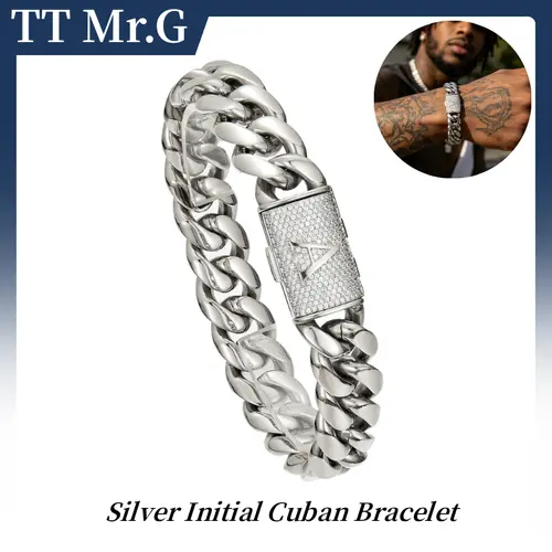 Silver Stainless Steel Cuban Link Bracelet for Men, 14mm Heavy Chain with A–Z Initial Letter Clasp, Gothic Punk Hip Hop Style, Personalized Modern Gift for Him summerwins