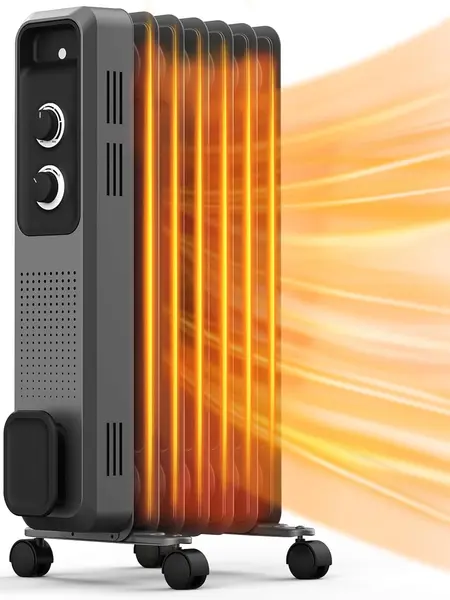 R.W.FLAME Oil Filled Radiator Heater - 3 Heat Settings (1500w, 600w), Adjustable Thermostat, Portable Quiet Home Bedroom Office Space Heater with Tip-over & Overheating Protection Functions