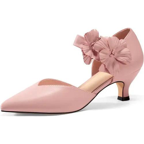 Coutgo Women's Low Kitten Heel Closed-Toe Flower Slip-On Pumps - Elegant Dress Shoes, Comfortable All-Seasons Heels, Stylish Decor Footwear for Formal Parties, Dances,summerwins,summeroutfits,vacationoutfits,beachoutfits