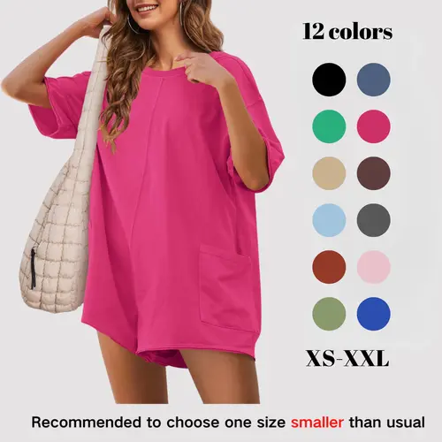 Molitree Rompers for Women Casual Short Sleeve Oversized Athletic Jumpsuits Workout Reversible Hot Shot Tee Romper Overalls