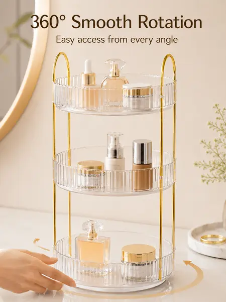 UFORU 360° rotating cosmetic organizer, large capacity transparent acrylic for storing cosmetics and skincare products, multi-layer rotating perfume organizer with lipstick holder, suitable for bathroom vanity, a great birthday gift for your girlfriend.